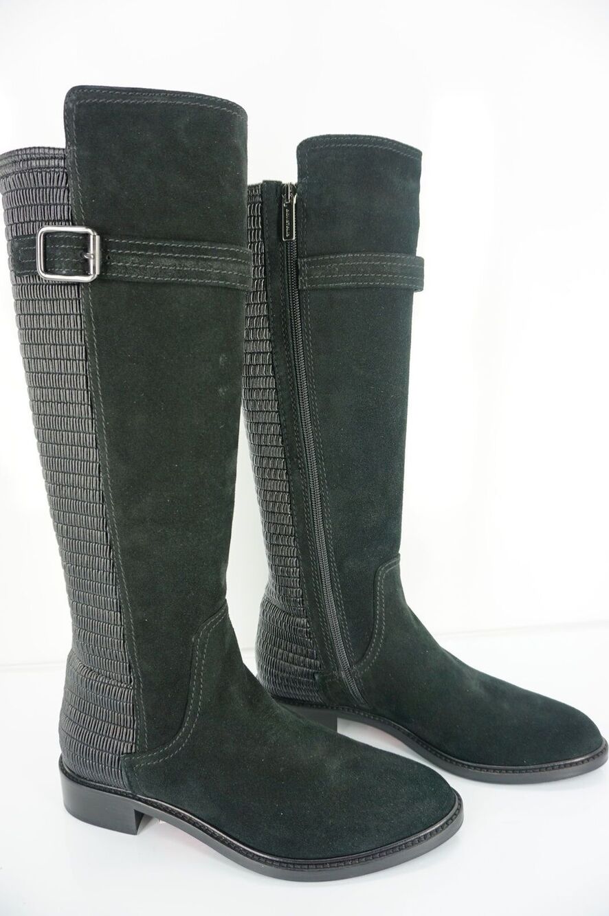 Aquatalia Black Suede Gael Stretch Back Knee High Riding Boots